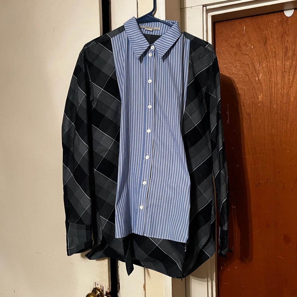 STELLA MCCARTNEY
Plaid & Striped Mixed-Print Button-Down Oxford Shirt Sz 42 Euro